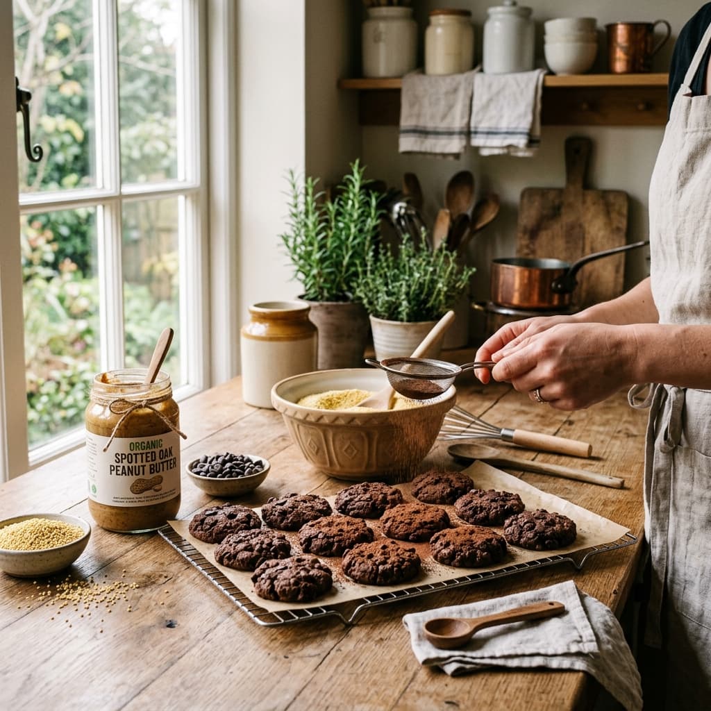 Freshly baked cookies being prepared in an artisanal workspace